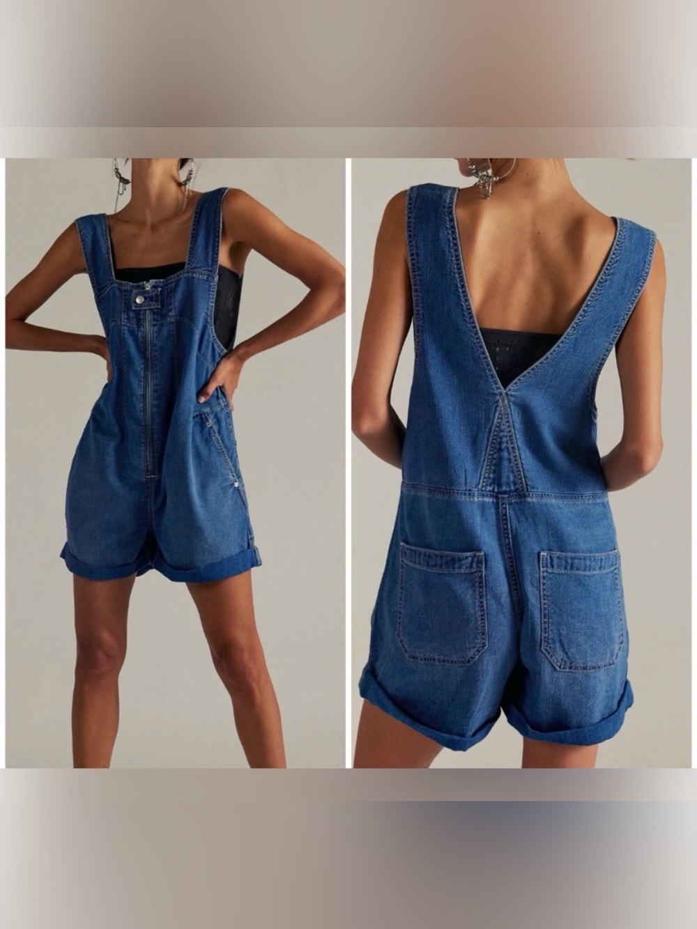 NWOT Free People We The Free Jude Shortalls - Mid Indigo Blue - Large